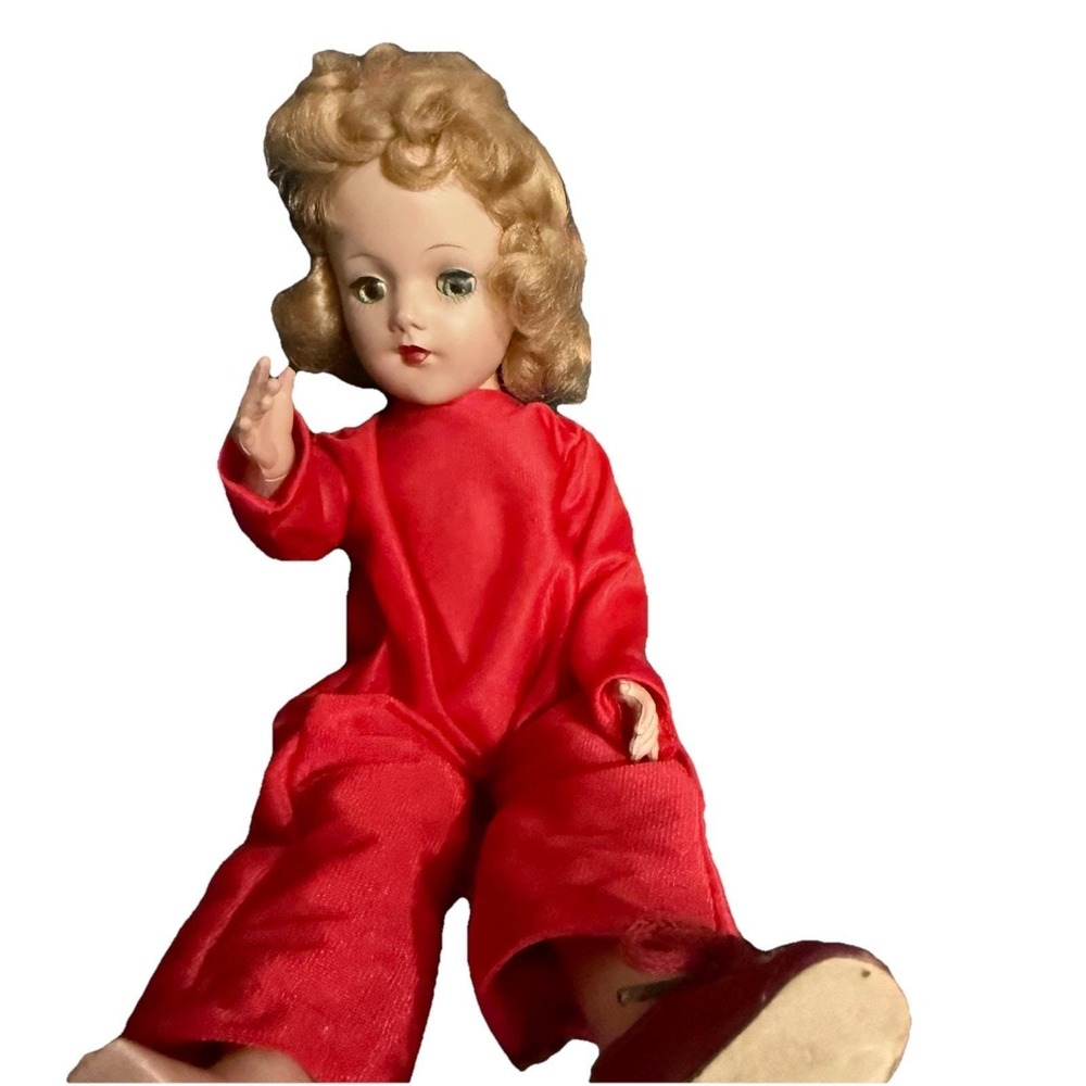 Vintage Mary Hoyer Doll Hard Plastic Sleep Eyes Blonde Hair Red Jumpsuit 14 Inch